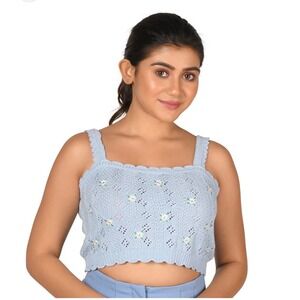 Sky and Sparrow Crochet Crop Top Blue Floral